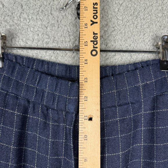 Eileen Fisher Pants XL Midnight Blue Wide Leg Ankle Cropped Tussah Silk Plaid - Picture 11 of 13